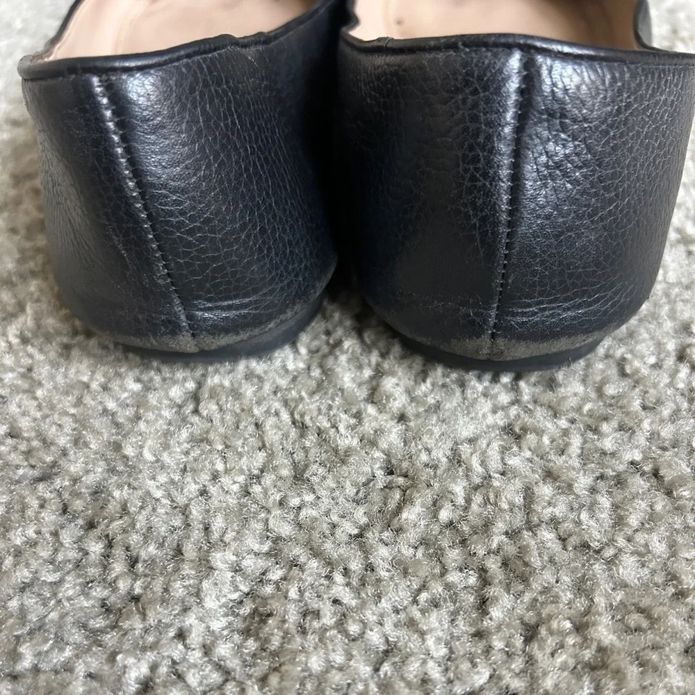 TORY BURCH Signature Logo Black Leather Ballet Flats, Slipon women’s travel shoe